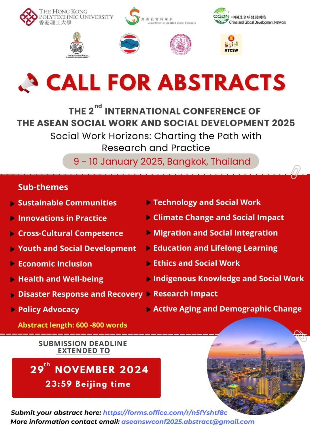 Call for Abstracts: The 2nd International Conference of the ASEAN Social Work and Social Development 2025 “Social Work Horizons: Charting the Path with Research and Practice”